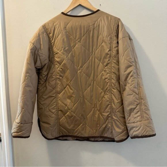 The Brass Monkey Tan Oversize Quilted Jacket Coat Size Medium Boho Military - Picture 5 of 12